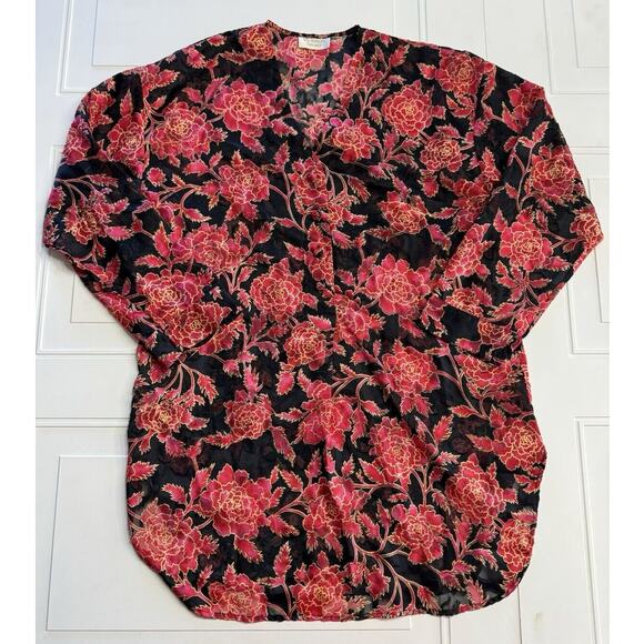 Victoria's Secret Other - Victoria's Secret Gold Label VTG Large Sheer Night Shirt Long Sleeve Red Black